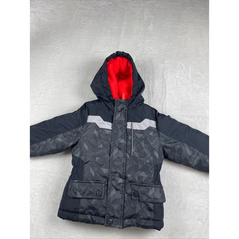 OshKosh Bgosh Toddler Boys Black Geometric Puffer Jacket Red Fleece Lined 24M - Picture 7 of 8